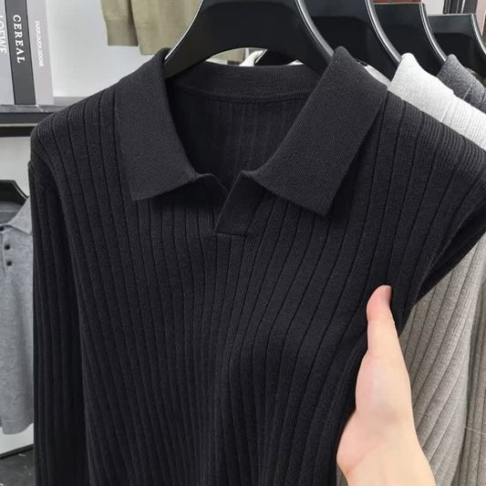 Men's Solid Color Cable Knit Collar Warm Sweater