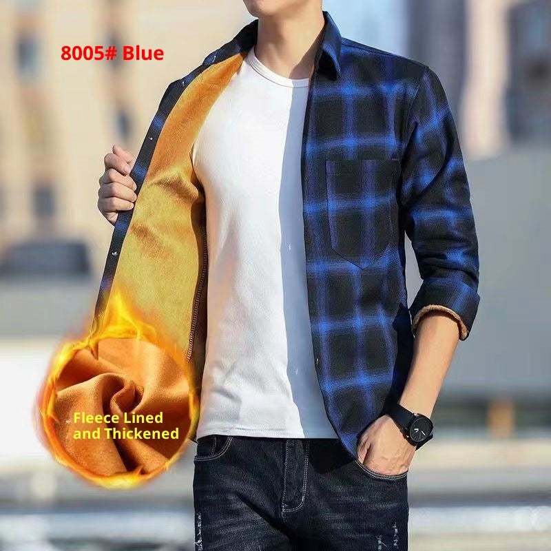 Fleece-lined Thickened Winter Men's Plaid Long-sleeve Shirt