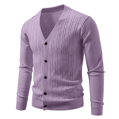 Men's Casual Knit Fashion Cable Loose V-Neck Cardigan Sweater Coat