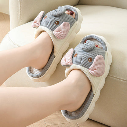 Couples Openings Open Toe Animal Linen Slippers