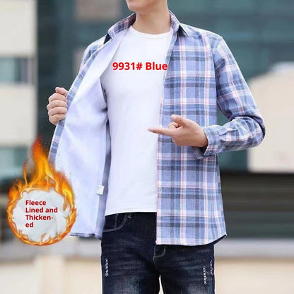 Fleece-lined Thickened Winter Men's Plaid Long-sleeve Shirt