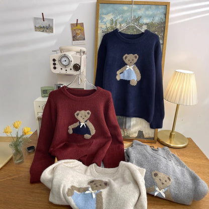 Japanese Bear Bow Cute Embroidery Autumn Winter Soft And Comfortable Sweater