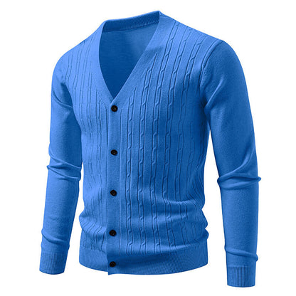Men's Casual Knit Fashion Cable Loose V-Neck Cardigan Sweater Coat