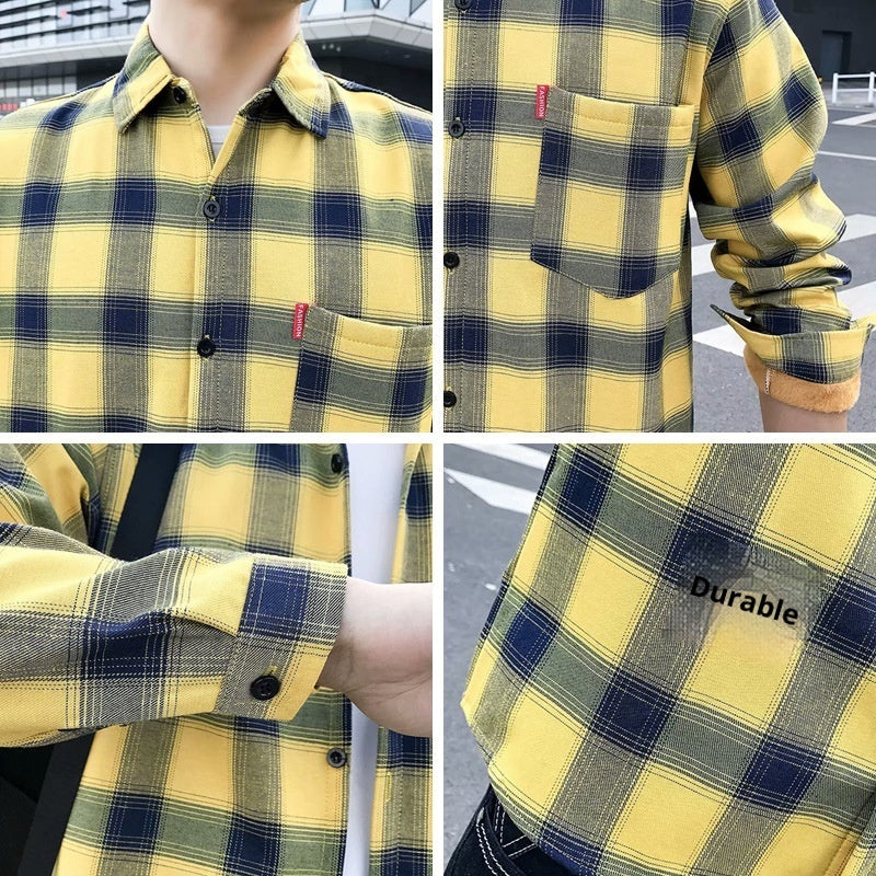 Fleece-lined Thickened Winter Men's Plaid Long-sleeve Shirt