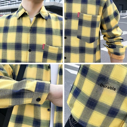 Fleece-lined Thickened Winter Men's Plaid Long-sleeve Shirt