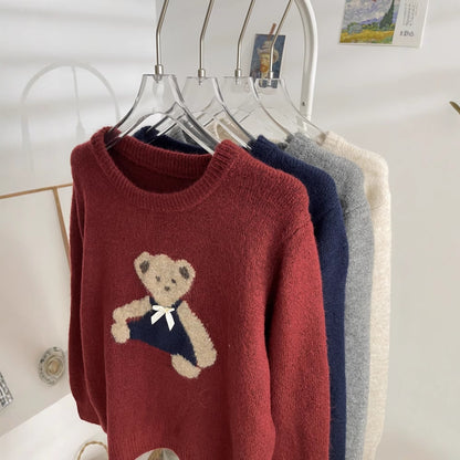 Japanese Bear Bow Cute Embroidery Autumn Winter Soft And Comfortable Sweater