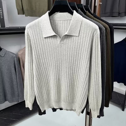 Men's Solid Color Cable Knit Collar Warm Sweater