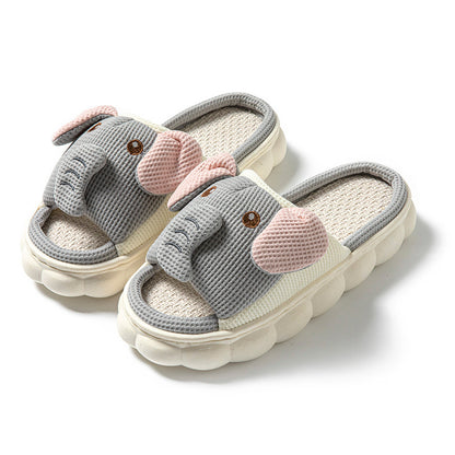 Couples Openings Open Toe Animal Linen Slippers