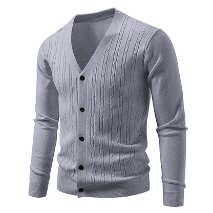 Men's Casual Knit Fashion Cable Loose V-Neck Cardigan Sweater Coat