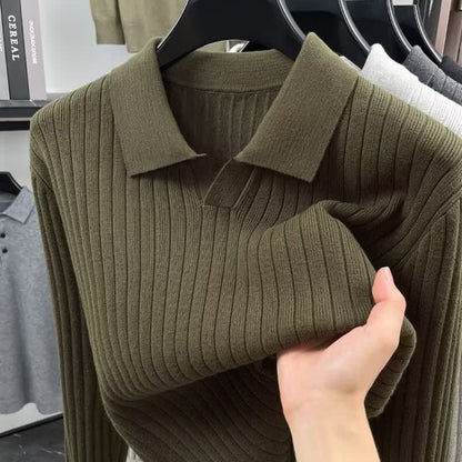 Men's Solid Color Cable Knit Collar Warm Sweater