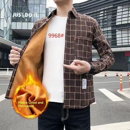Fleece-lined Thickened Winter Men's Plaid Long-sleeve Shirt