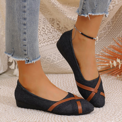 Ins Cross-straped Denim Loafers Fashion Lightweight Comfortable Flats Shoes For Women