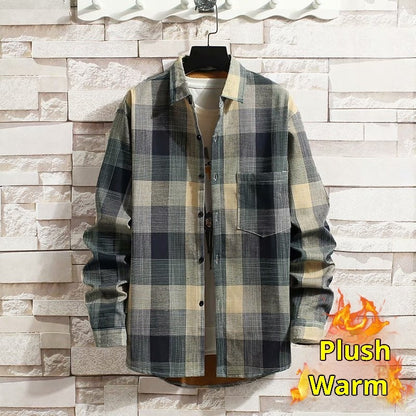 Fleece-lined Thickened Winter Men's Plaid Long-sleeve Shirt
