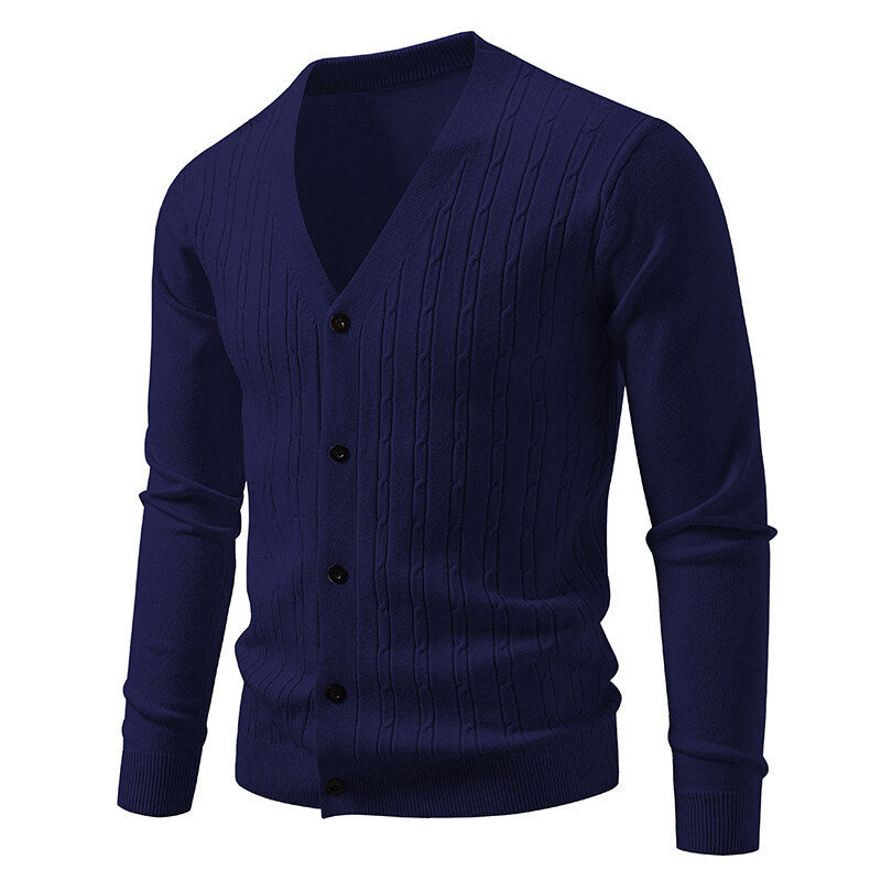 Men's Casual Knit Fashion Cable Loose V-Neck Cardigan Sweater Coat
