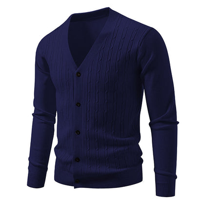 Men's Casual Knit Fashion Cable Loose V-Neck Cardigan Sweater Coat