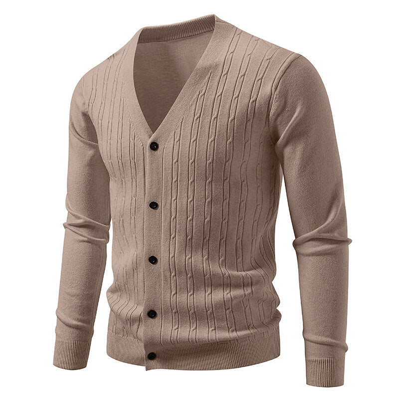Men's Casual Knit Fashion Cable Loose V-Neck Cardigan Sweater Coat