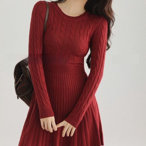 Long Sleeve Knit Dress Women Waist Slimming