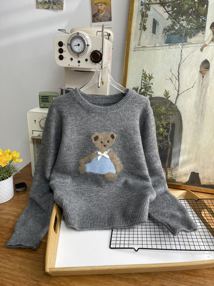 Japanese Bear Bow Cute Embroidery Autumn Winter Soft And Comfortable Sweater