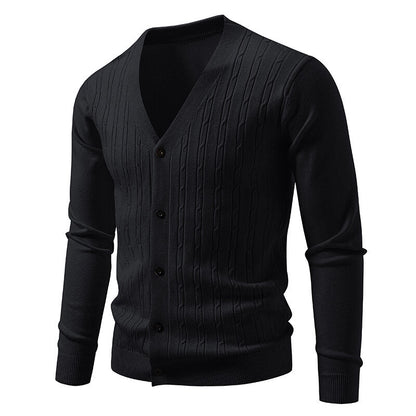 Men's Casual Knit Fashion Cable Loose V-Neck Cardigan Sweater Coat