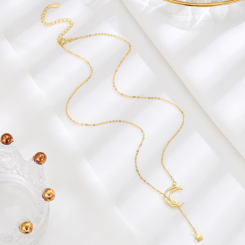 Niche Minimalist 925 Sterling Silver Moon And Star Tassel Necklace