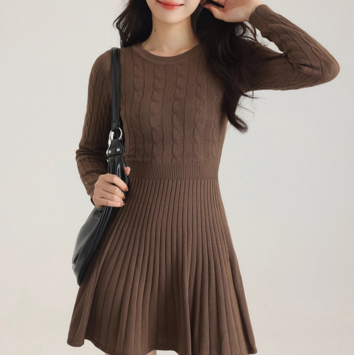 Long Sleeve Knit Dress Women Waist Slimming
