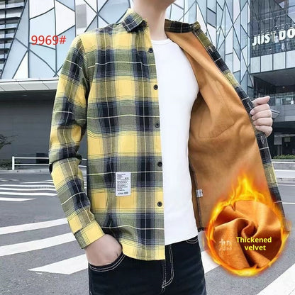 Fleece-lined Thickened Winter Men's Plaid Long-sleeve Shirt