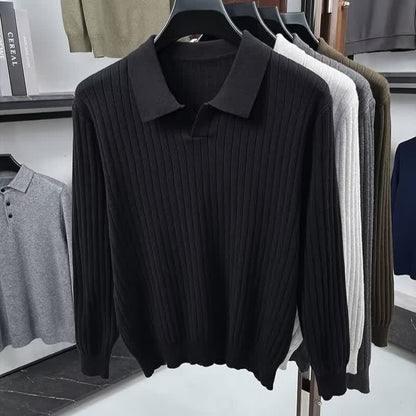 Men's Solid Color Cable Knit Collar Warm Sweater