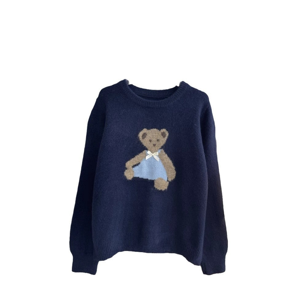 Japanese Bear Bow Cute Embroidery Autumn Winter Soft And Comfortable Sweater